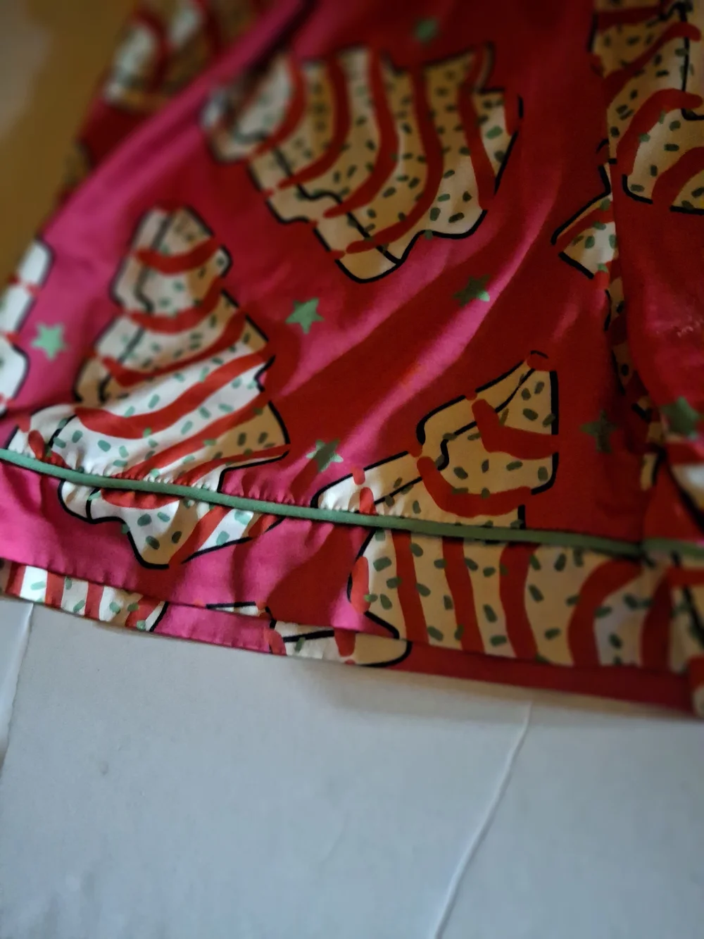 Women's Bright Pink Short Pajama Set Featuring Christmas Tree Cakes